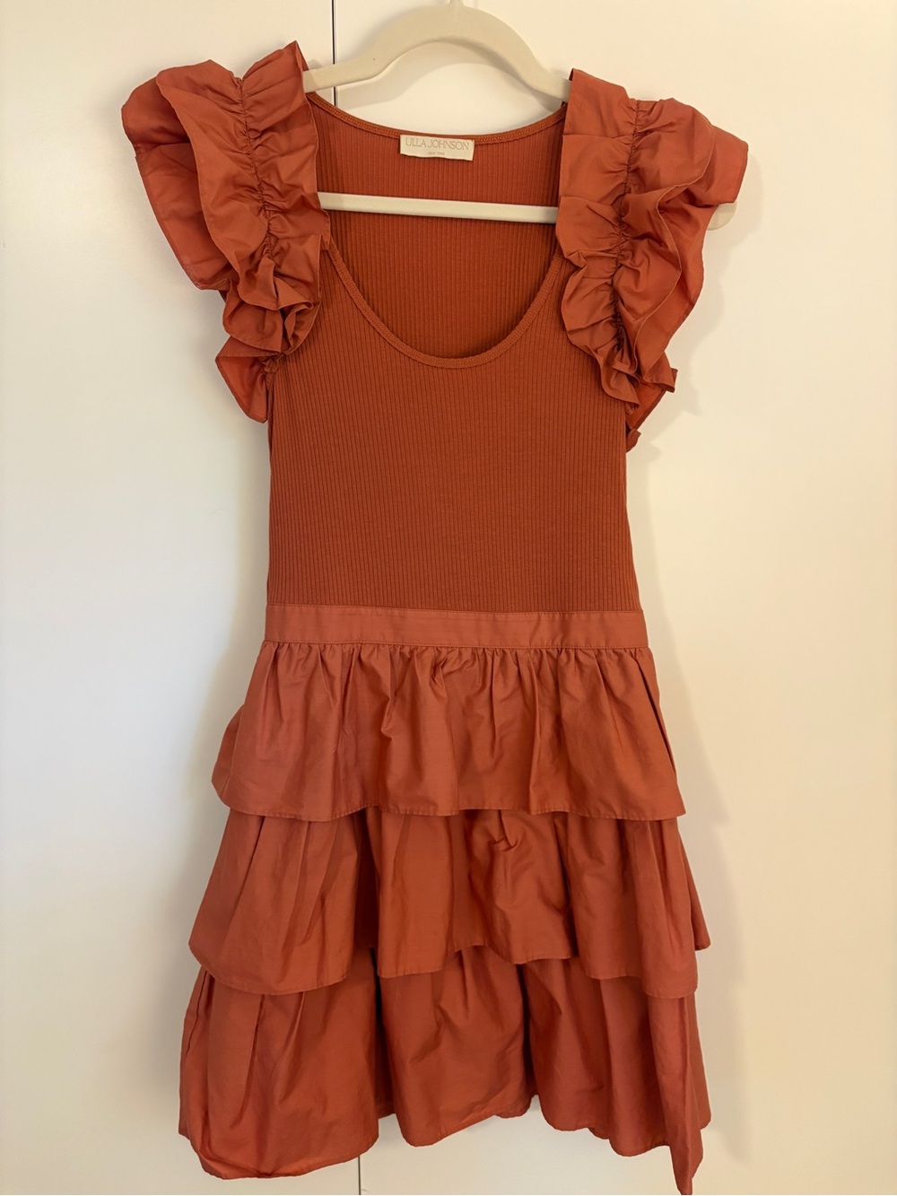Ulla Johnson Hanna Rust Ruffled Tiered Mini Dress